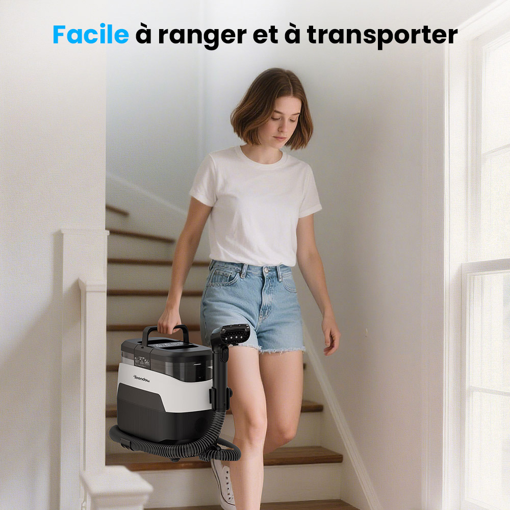 Nettoyeur de tapis et tissus d'ameublement 3 en 1 Teendow C6 MAX, vapeur 1650 W, aspiration 12&nbsp;000 Pa, deux r&eacute;servoirs, adapt&eacute; aux animaux