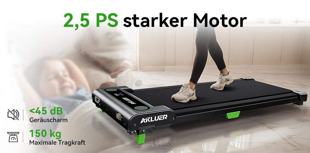 Akluer 480L-A Laufband mit Steigung, 2,5 PS starkes Untertisch-Laufband mit Fernbedienung, LED-Anzeige, max. Tragf&auml;higkeit 150kg