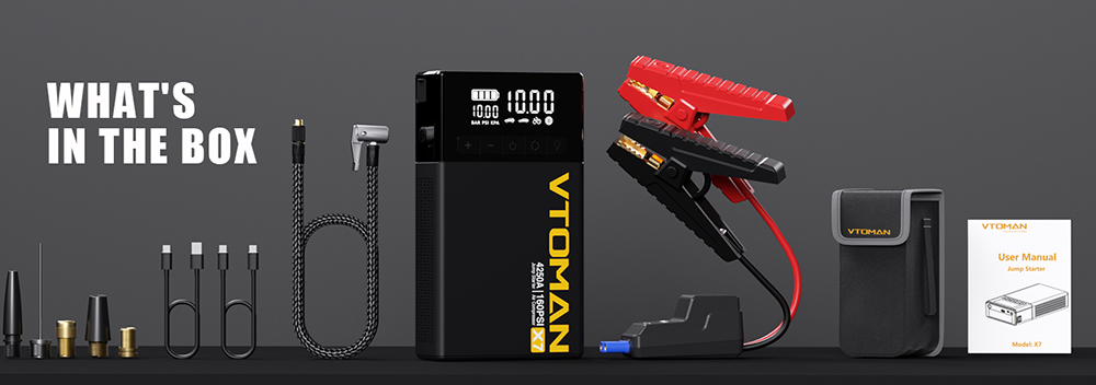 VTOMAN X7 Car Jump Starter with Air Compressor, 4250A Peak, 12V Vehicles up to 10L Gas & 10L Diesel, 160 PSI Tire Inflator, 5.1" Smart Display, 88.8Wh Battery