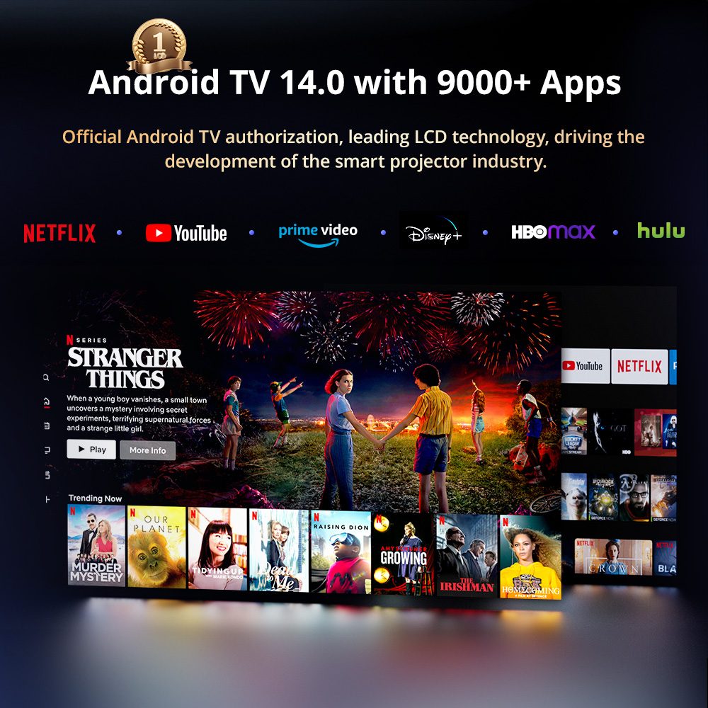 [Upgraded Edition, Netflix & Android TV Certified]  ETOE Whale Pro 1800 ANSI Projector, Native 1080P, 4K Decoding, WideVine L1, Auto Focus&nbsp;& Auto Keystone Correction, 2*10W Stereo Speakers, Dual-Band Wi-Fi