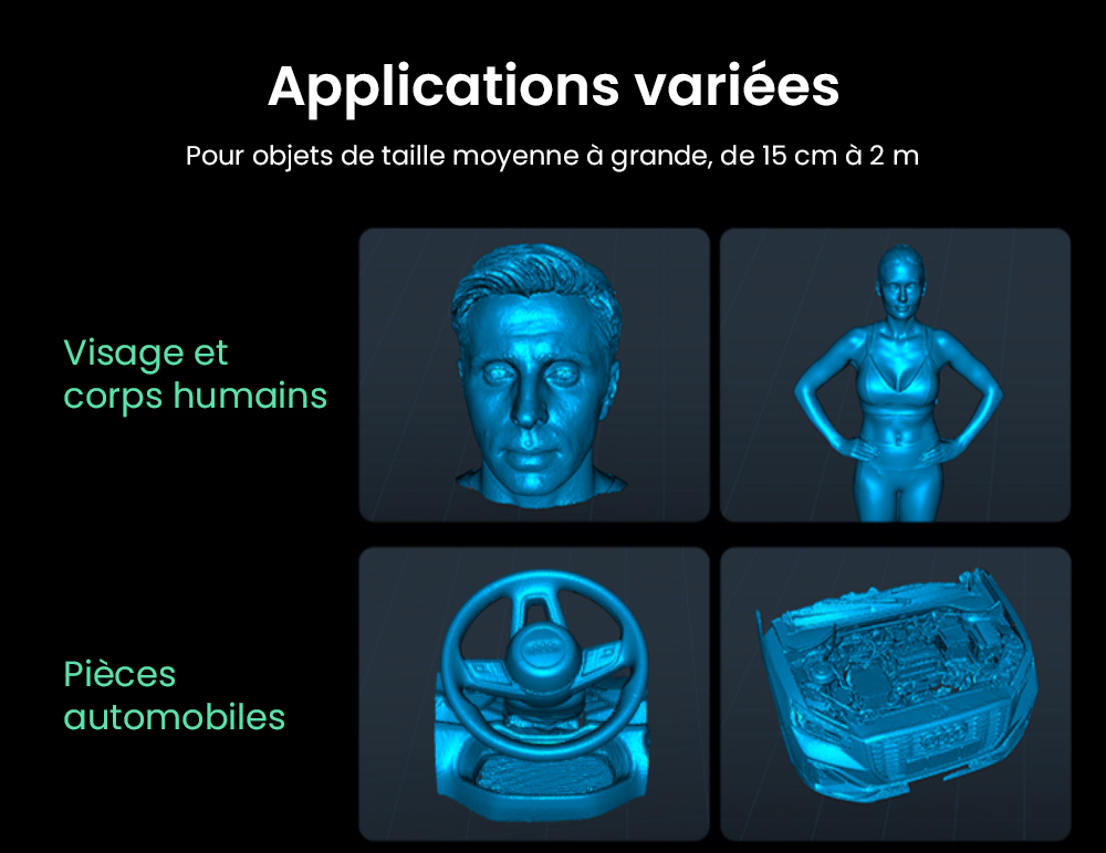 Scanner 3D Creality CR-Scan Ferret Pro, vitesse de num&eacute;risation jusqu'&agrave; 30 ips, pr&eacute;cision de 0,1 mm, distance de travail de 150 &agrave; 700 mm, plage de capture unique de 560 x 820 mm, num&eacute;risation minimale de 150 x 150 mm, connexion sans fil