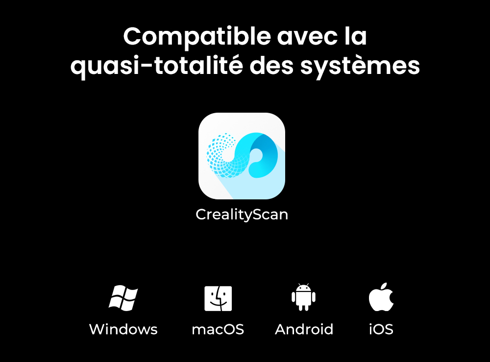 Scanner 3D Creality CR-Scan Ferret Pro, vitesse de num&eacute;risation jusqu'&agrave; 30 ips, pr&eacute;cision de 0,1 mm, distance de travail de 150 &agrave; 700 mm, plage de capture unique de 560 x 820 mm, num&eacute;risation minimale de 150 x 150 mm, connexion sans fil