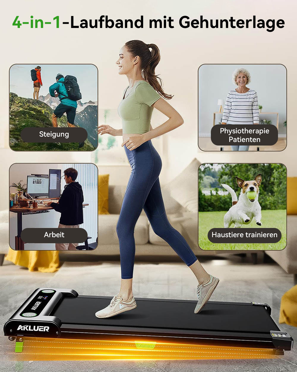 Akluer 480L-A Laufband mit Steigung, 2,5 PS starkes Untertisch-Laufband mit Fernbedienung, LED-Anzeige, max. Tragf&auml;higkeit 150kg