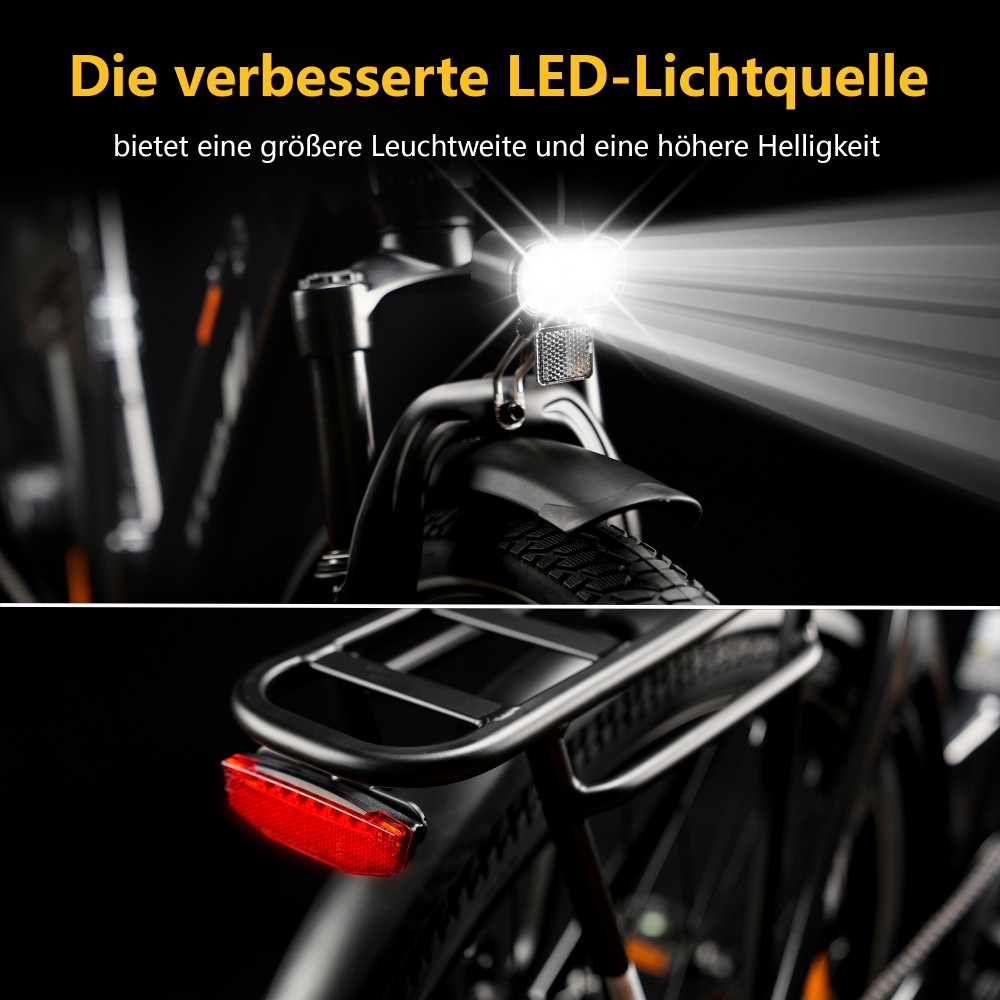 TTGO C3 SE Elektrofahrrad, 250W Motor, 36V 18Ah Batterie, 28 Zoll Reifen, 25 km/h Höchstgeschwindigkeit, 120 km maximale Reichweite, mechanische Bremsen, Vorderradfederung, Shimano 7-Gang - Schwarz