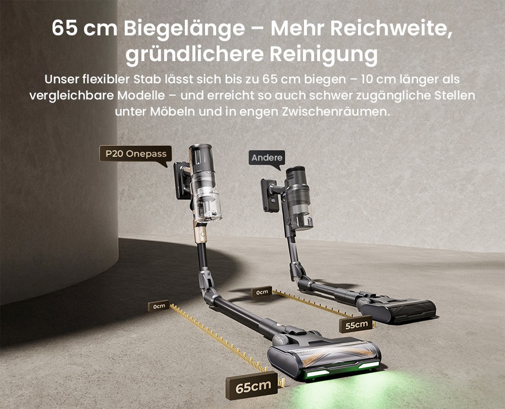 Proscenic P20 OnePass Akku-Staubsauger, 70000Pa Saugkraft, 70 Minuten Laufzeit, 680W b&uuml;rstenloser Motor, 180&deg; Biegsames Rohr, Nass- und Trockenreinigung mit zus&auml;tzlichem Wassertank