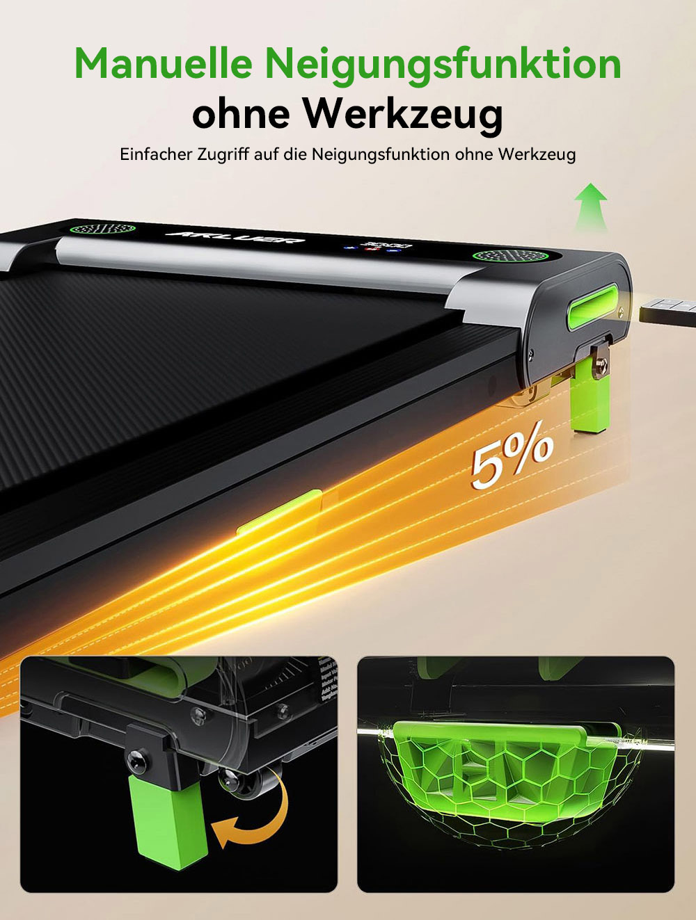 Akluer 480L-A Laufband mit Steigung, 2,5 PS starkes Untertisch-Laufband mit Fernbedienung, LED-Anzeige, max. Tragf&auml;higkeit 150kg