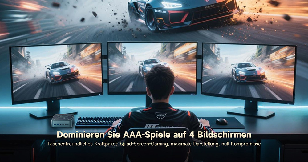 ALLIWAVA GH8 Gaming-Mini-PC, AMD Ryzen 9 8945HS 8 Kerne Max. 5,2 GHz, 32 GB RAM, 1 TB SSD, HDMI+DP+USB4+USB-C Quad-Display, WiFi 6E, Bluetooth 5.2, 2x USB 3.0, 2x USB 2.0, 2x 2,5G RJ45, 1x Audio-Buchse