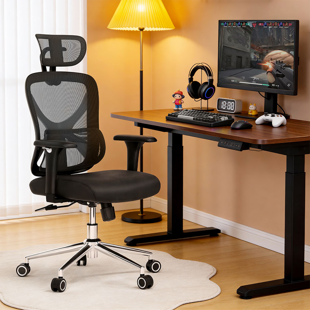 ACGAM CG-5345M Ergonomischer Stuhl, 90&ndash;130&deg; verstellbare R&uuml;ckenlehne, 3D-Armlehnen, 2D-Kopfst&uuml;tze, Lendenwirbelst&uuml;tze, atmungsaktives Netzgewebe, Sitzfl&auml;che aus Memory-Schaum, Belastbarkeit bis 150 kg