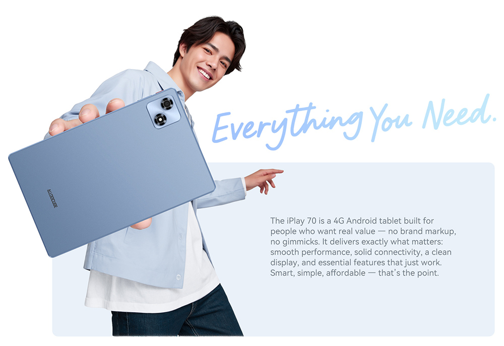 Tablette ALLDOCUBE iPlay 70, &eacute;cran IPS 10,1 pouces 1280 x 800 90 Hz, processeur ASR8662 &agrave; 8 c&oelig;urs, 4 Go de RAM, 128 Go de ROM, Android 15, double cam&eacute;ra 5 MP + 5 MP, 4G LTE, Wi-Fi 6, Bluetooth 5.4, GPS + GLONASS + Beidou + Galileo, batterie 6000 mAh, charge rapide 18 W, deux haut-parleurs
