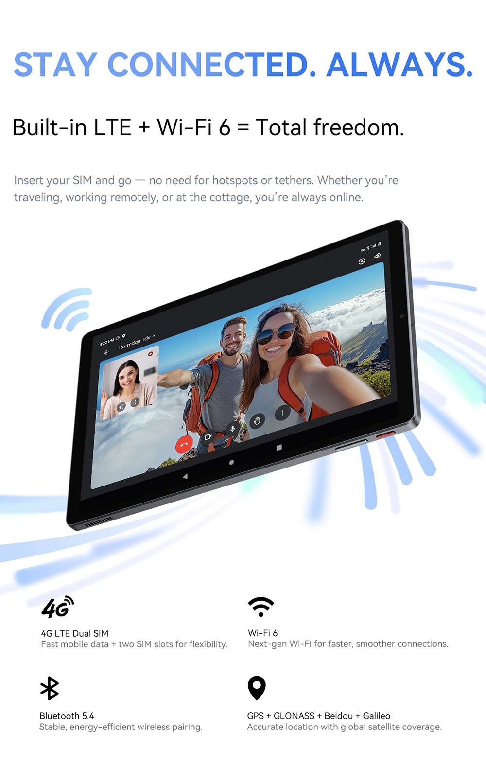 Tablette ALLDOCUBE iPlay 70, &eacute;cran IPS 10,1 pouces 1280 x 800 90 Hz, processeur ASR8662 &agrave; 8 c&oelig;urs, 4 Go de RAM, 128 Go de ROM, Android 15, double cam&eacute;ra 5 MP + 5 MP, 4G LTE, Wi-Fi 6, Bluetooth 5.4, GPS + GLONASS + Beidou + Galileo, batterie 6000 mAh, charge rapide 18 W, deux haut-parleurs