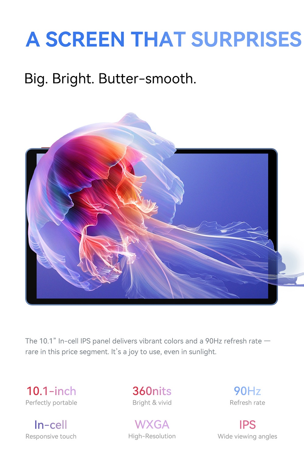 Tablette ALLDOCUBE iPlay 70, &eacute;cran IPS 10,1 pouces 1280 x 800 90 Hz, processeur ASR8662 &agrave; 8 c&oelig;urs, 4 Go de RAM, 128 Go de ROM, Android 15, double cam&eacute;ra 5 MP + 5 MP, 4G LTE, Wi-Fi 6, Bluetooth 5.4, GPS + GLONASS + Beidou + Galileo, batterie 6000 mAh, charge rapide 18 W, deux haut-parleurs