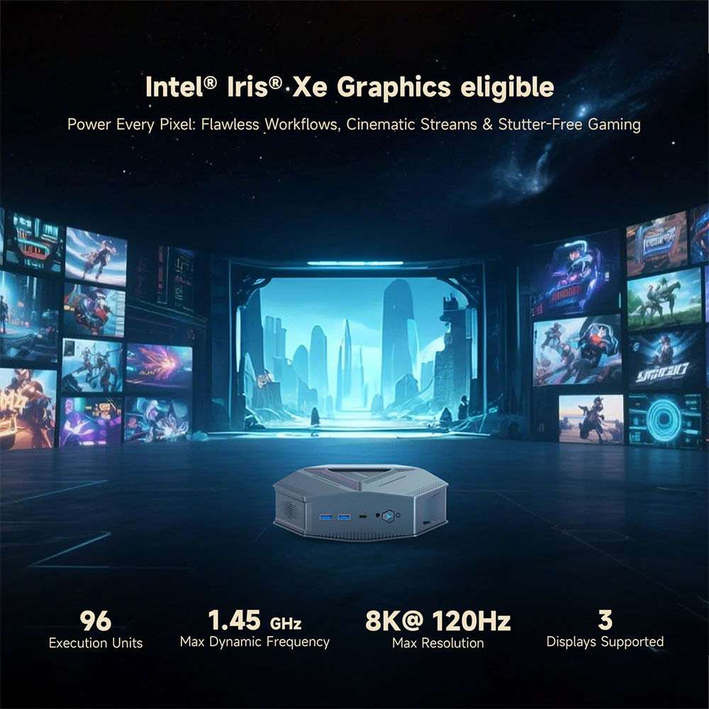 Mini PC ALLIWAVA GH9, Intel Core i9-12900HK 14 c&oelig;urs jusqu'&agrave; 5 GHz, 16 Go de RAM, SSD 1 To, DP (8K &agrave; 60 Hz) + HDMI (4K &agrave; 60 Hz) + Type-C (4K &agrave; 120 Hz), Wi-Fi 6, Bluetooth 5.0, 4 ports USB 3.2, 2 ports RJ45 2,5 GHz, 1 prise audio