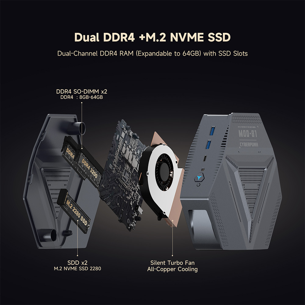 Mini PC ALLIWAVA GH9, Intel Core i9-12900HK 14 c&oelig;urs jusqu'&agrave; 5 GHz, 16 Go de RAM, SSD 1 To, DP (8K &agrave; 60 Hz) + HDMI (4K &agrave; 60 Hz) + Type-C (4K &agrave; 120 Hz), Wi-Fi 6, Bluetooth 5.0, 4 ports USB 3.2, 2 ports RJ45 2,5 GHz, 1 prise audio