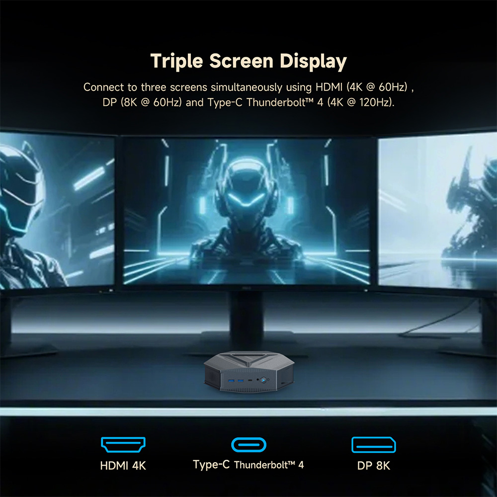 Mini PC ALLIWAVA GH9, Intel Core i9-12900HK 14 c&oelig;urs jusqu'&agrave; 5 GHz, 16 Go de RAM, SSD 1 To, DP (8K &agrave; 60 Hz) + HDMI (4K &agrave; 60 Hz) + Type-C (4K &agrave; 120 Hz), Wi-Fi 6, Bluetooth 5.0, 4 ports USB 3.2, 2 ports RJ45 2,5 GHz, 1 prise audio