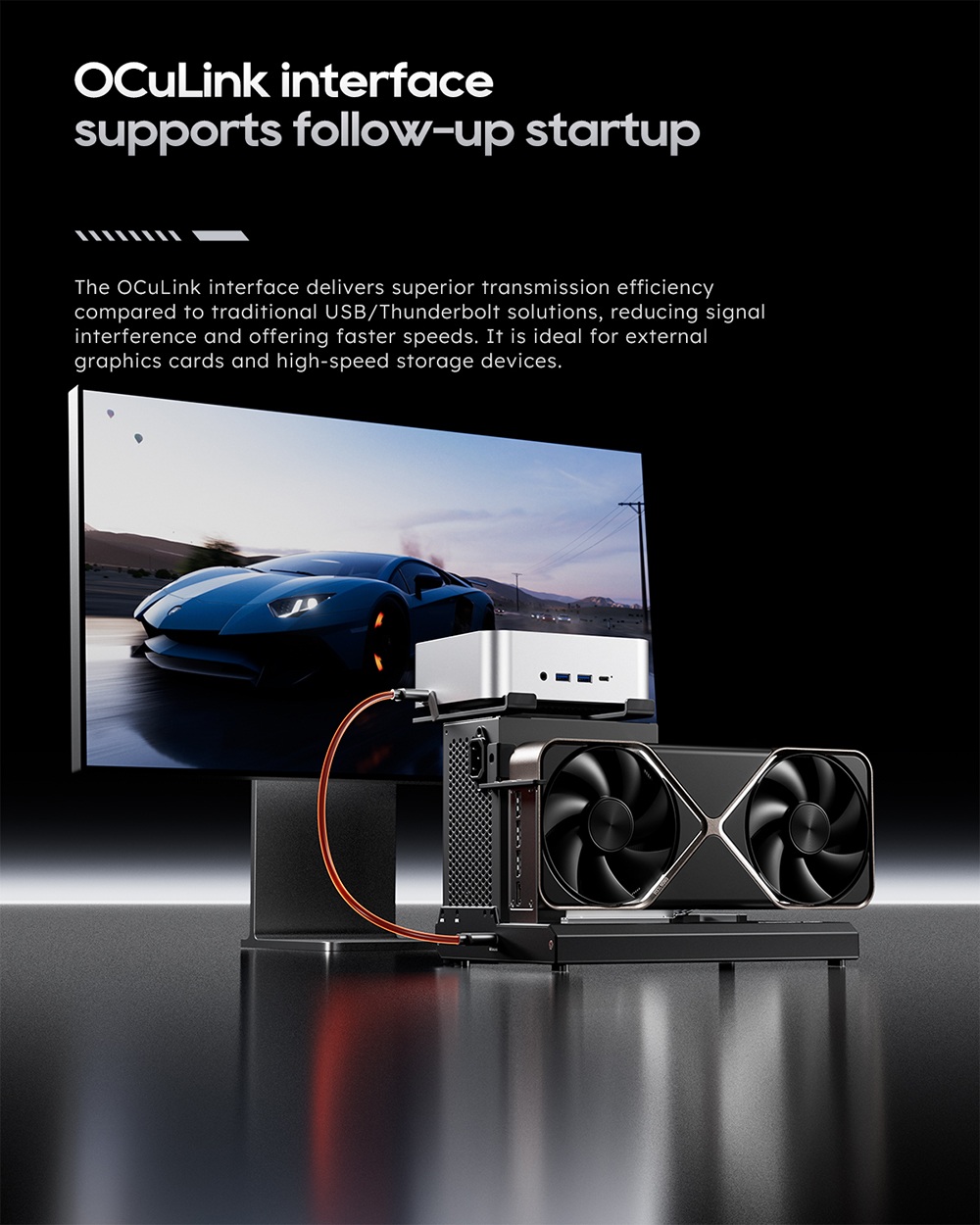 AOOSTAR EG01 eGPU dokkol&oacute;, Oculink (PCIe 4.0 x4) csatlakoz&oacute;, ATX/SFX t&aacute;pegys&eacute;g t&aacute;mogat&aacute;sa