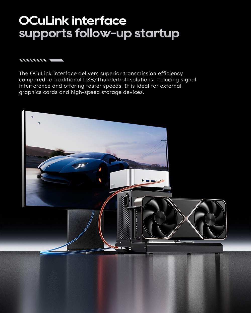 AOOSTAR EG02 eGPU dokkol&oacute;, Oculink (PCIe 4.0 x4) + 2*Thunderbolt 5 interf&eacute;sz, ATX/SFX t&aacute;pegys&eacute;g t&aacute;mogat&aacute;sa