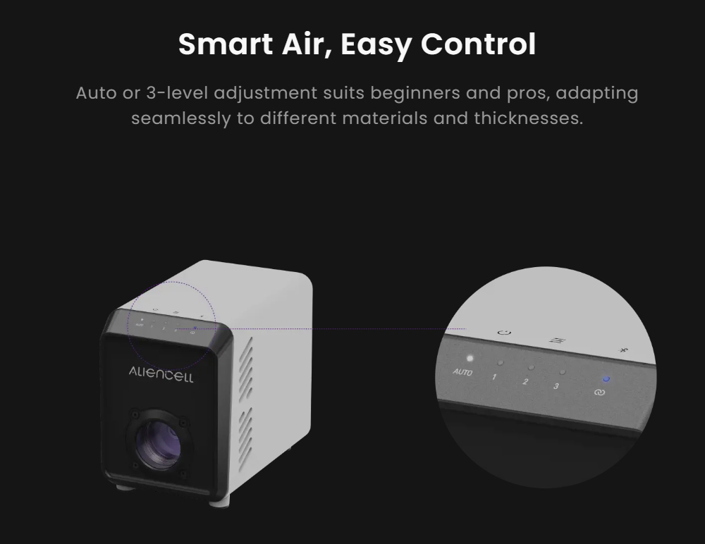 Aliencell Air Assist Pro, vysokotlakový 14.5 psi, prietok vzduchu 40 l/min, tichý 55 dB, odolný kovový piest, 3 nastaviteľné prevody