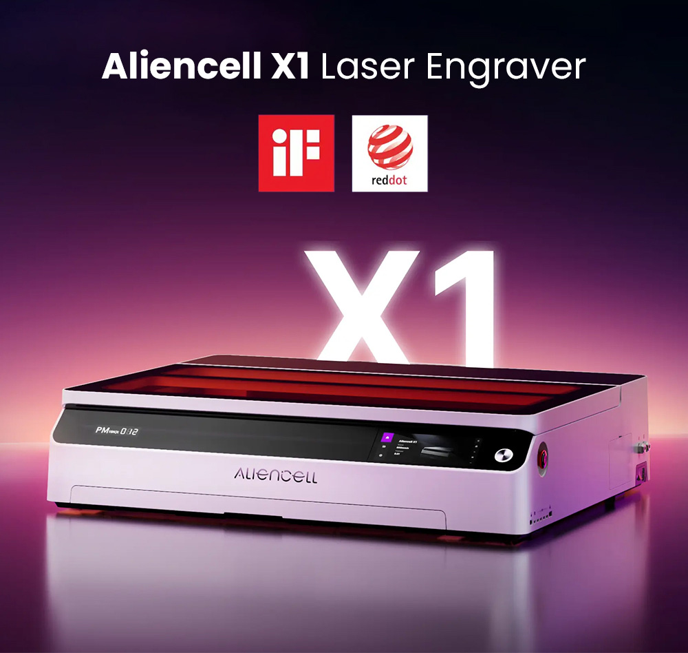 Aliencell X1 40W Desktop Diode Laser Engraver + Air Pump, 600mm/s Speed, 0.08&times;0.1mm Spot, 610&times;477mm Working Area, Dual 8MP Auto-Focus Camera, Standalone Touchscreen, 300+ Material & File Support