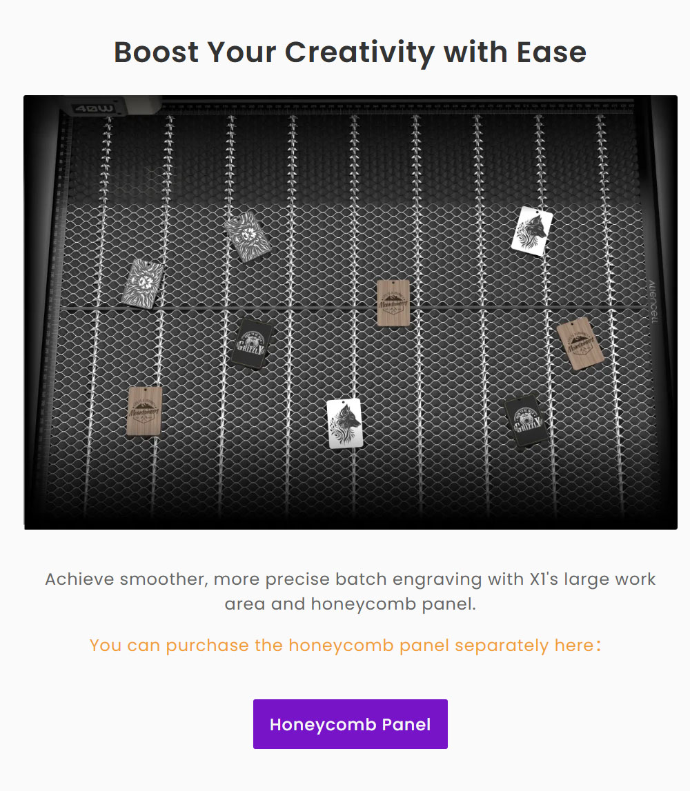 Aliencell X1 40W Desktop Diode Laser Engraver + Air Pump, 600mm/s Speed, 0.08&times;0.1mm Spot, 610&times;477mm Working Area, Dual 8MP Auto-Focus Camera, Standalone Touchscreen, 300+ Material & File Support