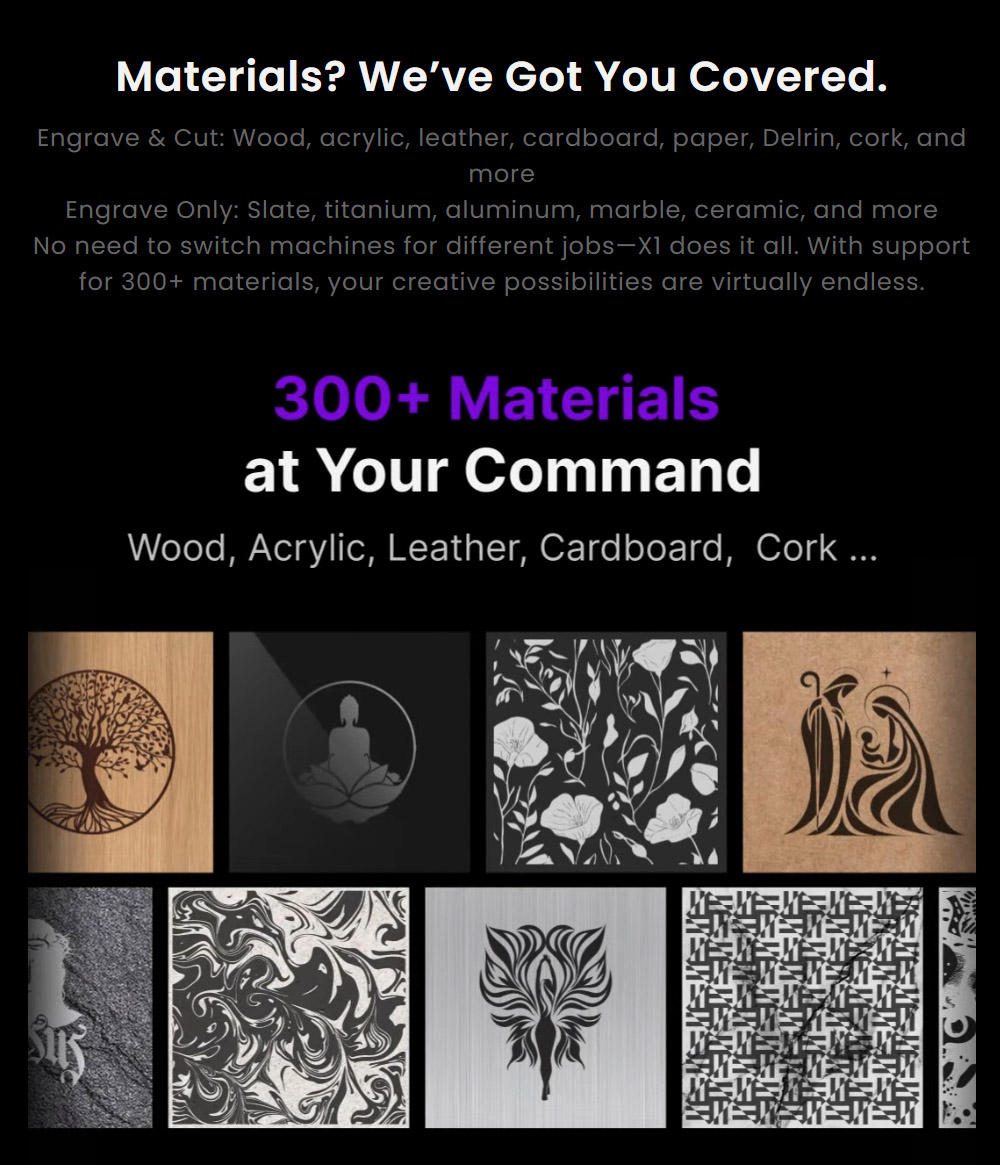 Aliencell X1 40W Desktop Diode Laser Engraver + Air Pump, 600mm/s Speed, 0.08&times;0.1mm Spot, 610&times;477mm Working Area, Dual 8MP Auto-Focus Camera, Standalone Touchscreen, 300+ Material & File Support