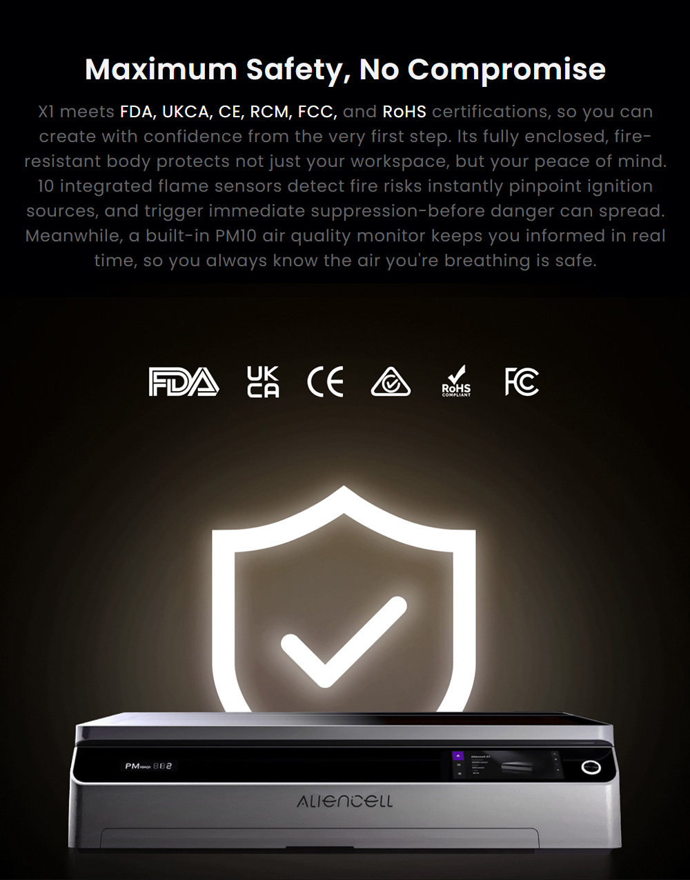 Aliencell X1 40W Desktop Diode Laser Engraver + Air Pump, 600mm/s Speed, 0.08&times;0.1mm Spot, 610&times;477mm Working Area, Dual 8MP Auto-Focus Camera, Standalone Touchscreen, 300+ Material & File Support