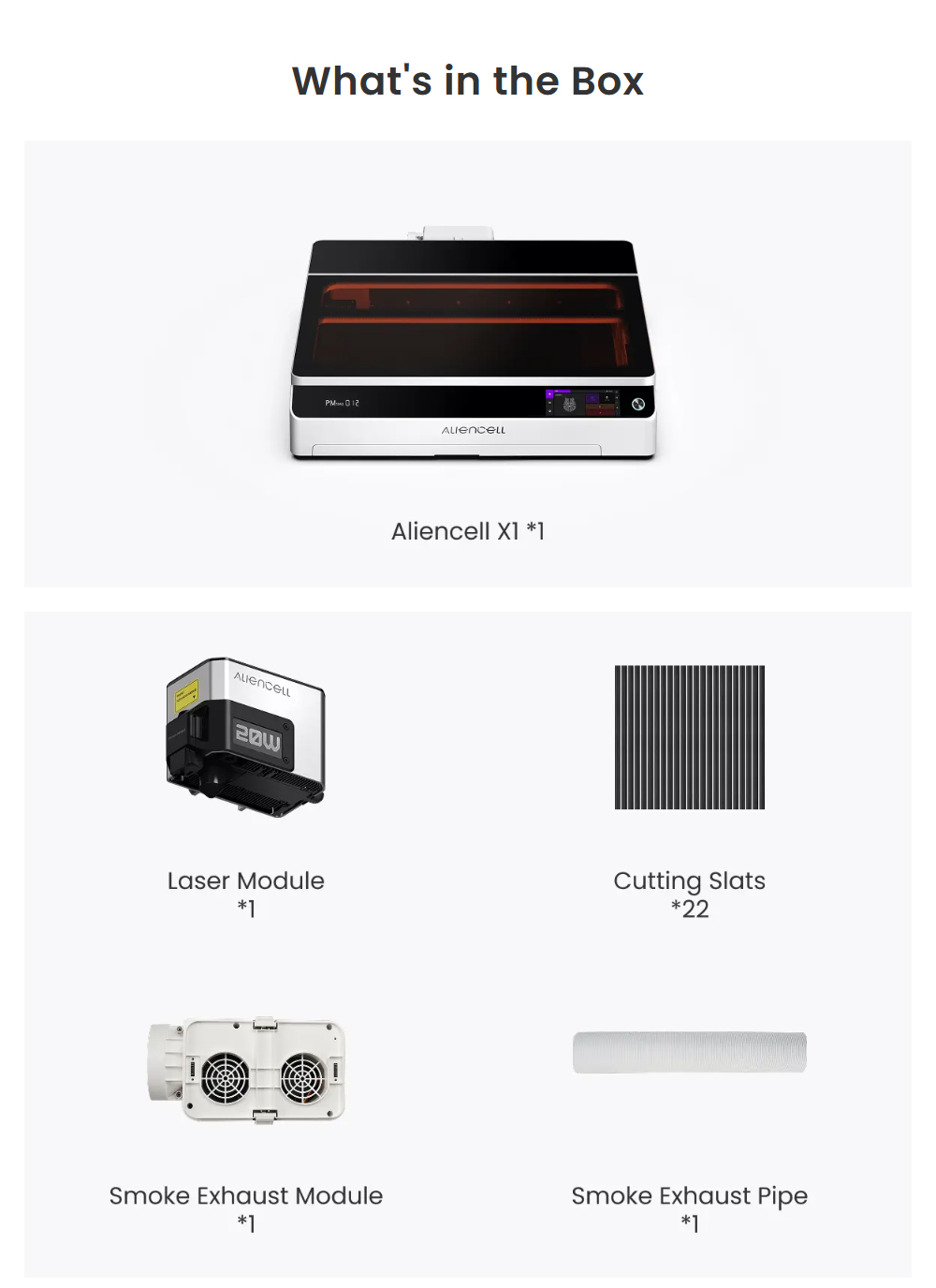 Aliencell X1 40W Desktop Diode Laser Engraver + Air Pump, 600mm/s Speed, 0.08&times;0.1mm Spot, 610&times;477mm Working Area, Dual 8MP Auto-Focus Camera, Standalone Touchscreen, 300+ Material & File Support