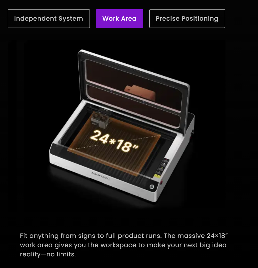 Aliencell X1 40W Desktop Diode Laser Engraver + Air Pump, 600mm/s Speed, 0.08&times;0.1mm Spot, 610&times;477mm Working Area, Dual 8MP Auto-Focus Camera, Standalone Touchscreen, 300+ Material & File Support