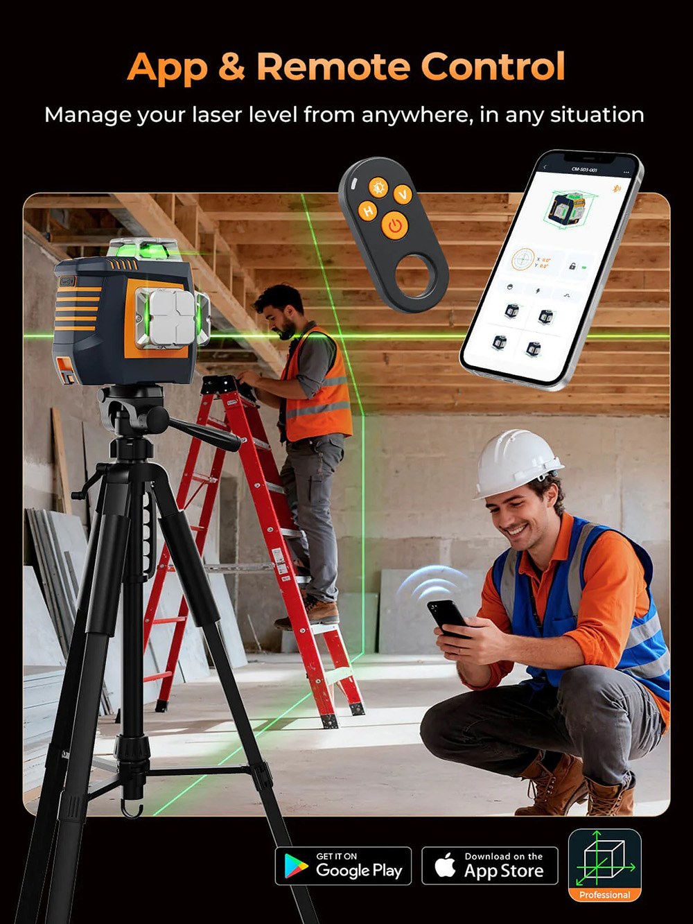 CIGMAN CM-S05 12 Lines Laser Level, Gesture Control, 3 &times; 360&deg; Green Laser, &plusmn;3&deg; Self-Leveling, LCD Real-Time Display, 4-Level Brightness, IP54