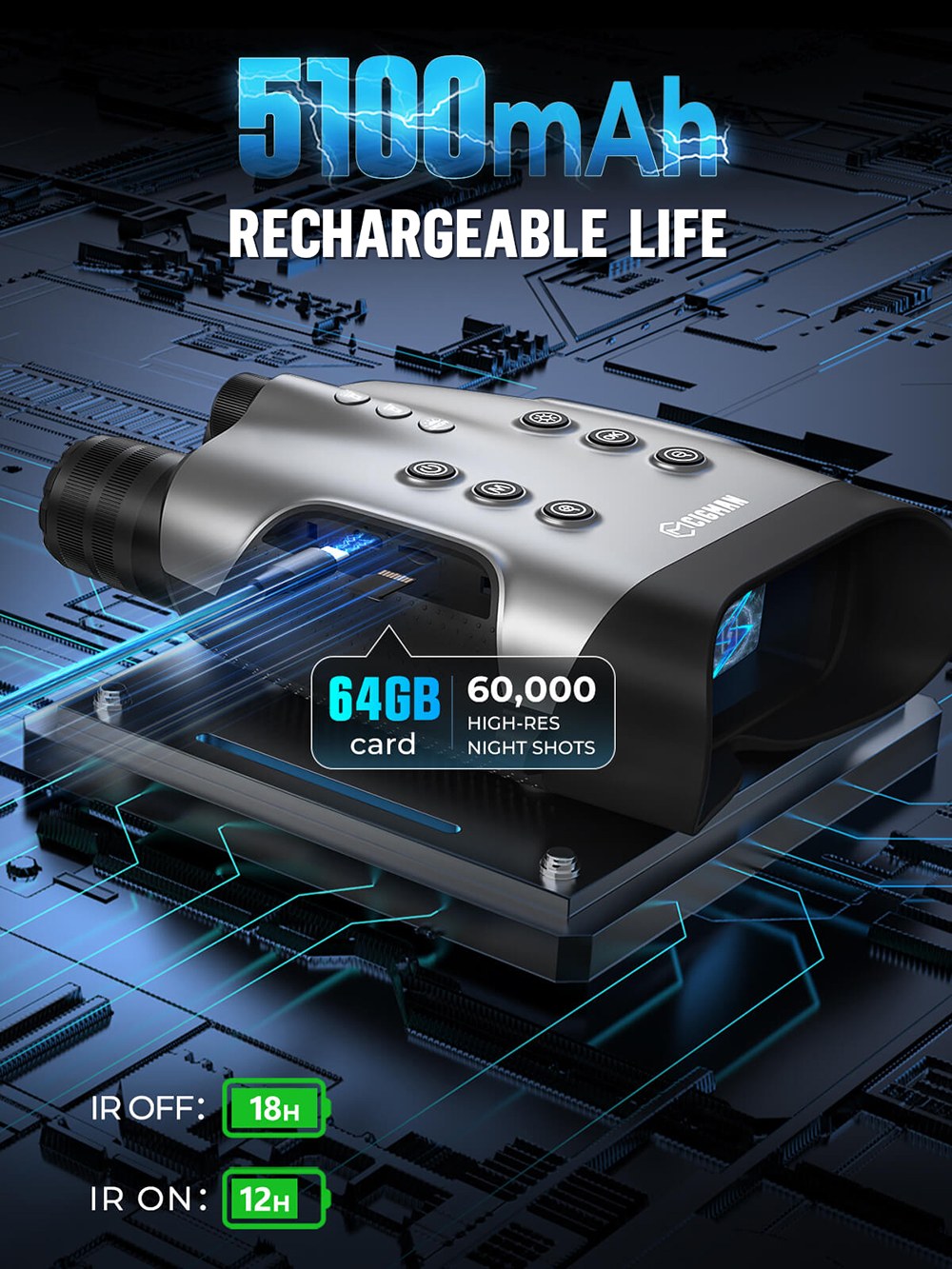 CIGMAN CNVPRO Night Vision Binoculars, True 4K Video & 52MP Photos, Sony Starlight CMOS, 1000m IR Range, 8× Digital Zoom, WiFi Streaming, IP54 Waterproof & Dustproof