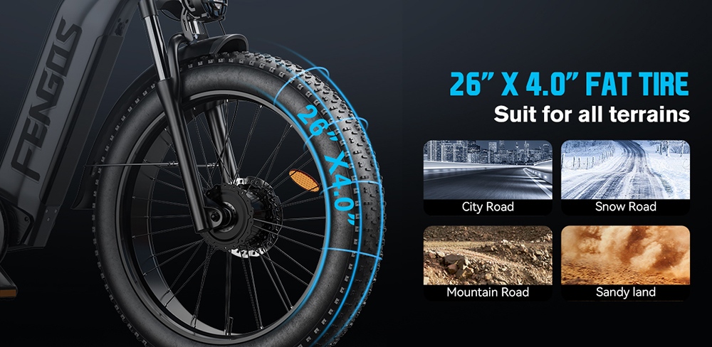 FENGQS H2 Electric Bike, 2*1000W Motor, 52V 20Ah Battery, 26*4.0 inch Tires, 50km/h Max Speed, 145km Max Range, Hydraulic Disc Brakes, Front Suspension, Shimano 7-speed - Grey