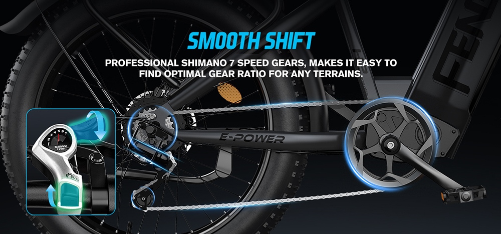 FENGQS H2 Electric Bike, 2*1000W Motor, 52V 20Ah Battery, 26*4.0 inch Tires, 50km/h Max Speed, 145km Max Range, Hydraulic Disc Brakes, Front Suspension, Shimano 7-speed - Grey