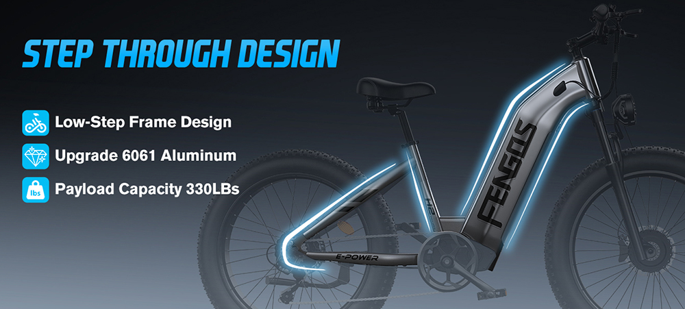 FENGQS H2 Electric Bike, 2*1000W Motor, 52V 20Ah Battery, 26*4.0 inch Tires, 50km/h Max Speed, 145km Max Range, Hydraulic Disc Brakes, Front Suspension, Shimano 7-speed - Grey