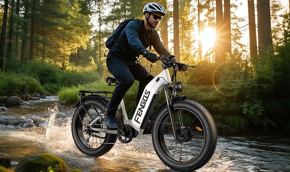 FENGQS H2 Electric Bike, 2*1000W Motor, 52V 20Ah Battery, 26*4.0 inch Tires, 50km/h Max Speed, 145km Max Range, Hydraulic Disc Brakes, Front Suspension, Shimano 7-speed - White