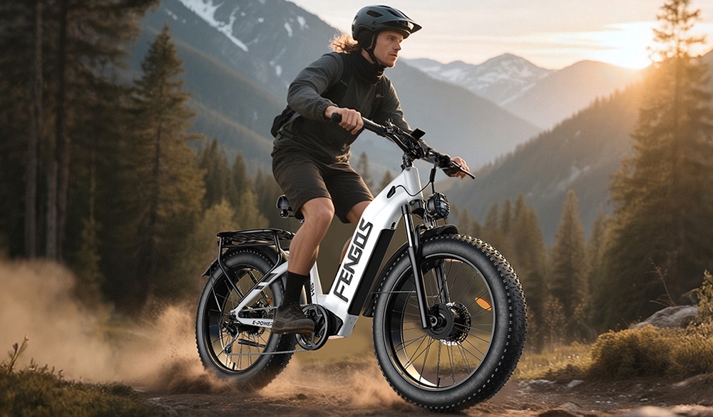 FENGQS H2 Electric Bike, 2*1000W Motor, 52V 20Ah Battery, 26*4.0 inch Tires, 50km/h Max Speed, 145km Max Range, Hydraulic Disc Brakes, Front Suspension, Shimano 7-speed - White