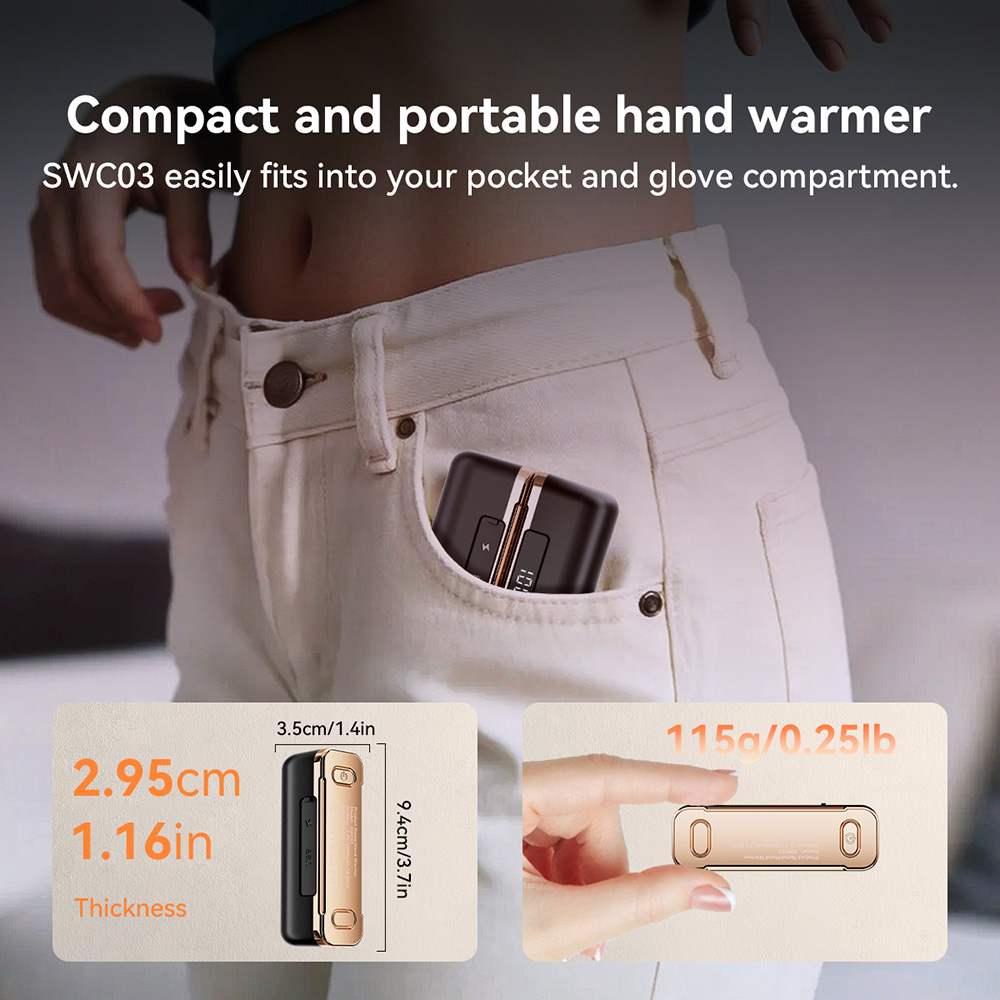 Chauffe-mains d&eacute;tachables Flashfish SWC03 2-en-1, charge rapide 3,5 h, 4 niveaux de chauffe, 2 batteries 5000 mAh, chauffe instantan&eacute;e et format de poche