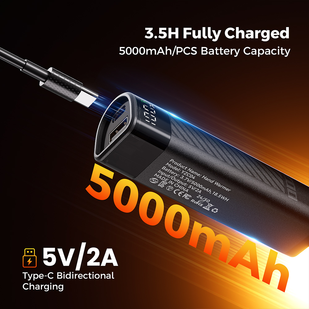 Flashfish YZC04 2-in-1 Magnetische Handw&auml;rmer, LED-Echtzeitanzeige, 3,5-Stunden-Schnellladung, 2 x 5000 mAh, kompakt und tragbar