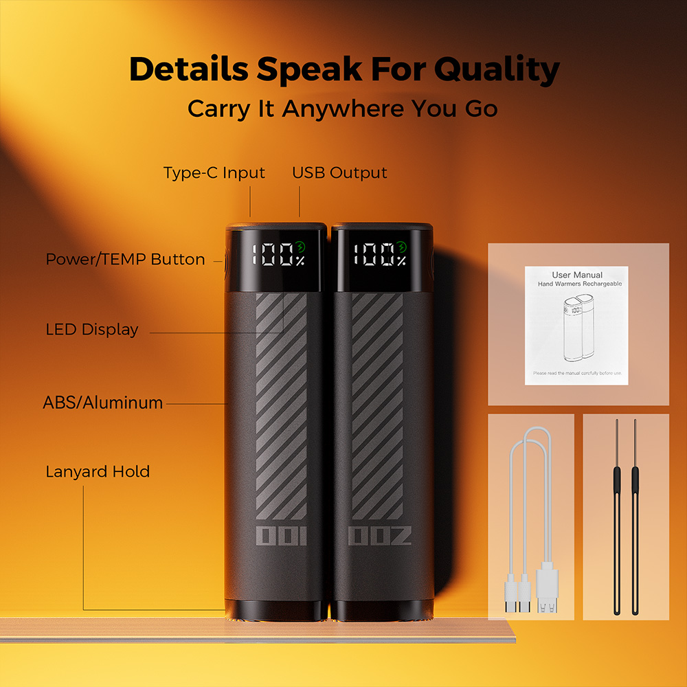 Flashfish YZC04 2-in-1 Magnetische Handw&auml;rmer, LED-Echtzeitanzeige, 3,5-Stunden-Schnellladung, 2 x 5000 mAh, kompakt und tragbar