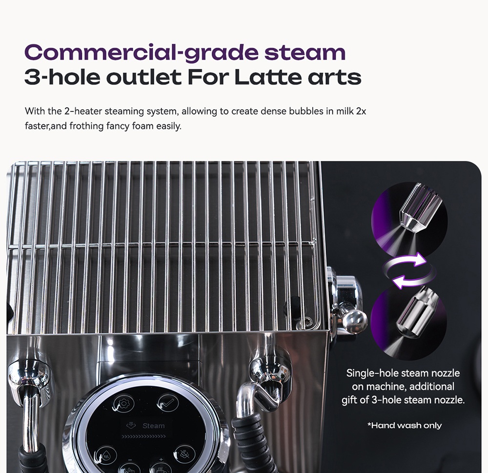 HiBREW H21 Espresso-Kaffeemaschine, Dreifachkessel mit Doppelpumpe, PID-Temperaturregelung, 9-Bar-Druck, 58mm Siebtr&auml;ger, gleichzeitiges Br&uuml;hen & D&auml;mpfen, 1,8L Wassertank, Cappuccino- & Latte-Maker