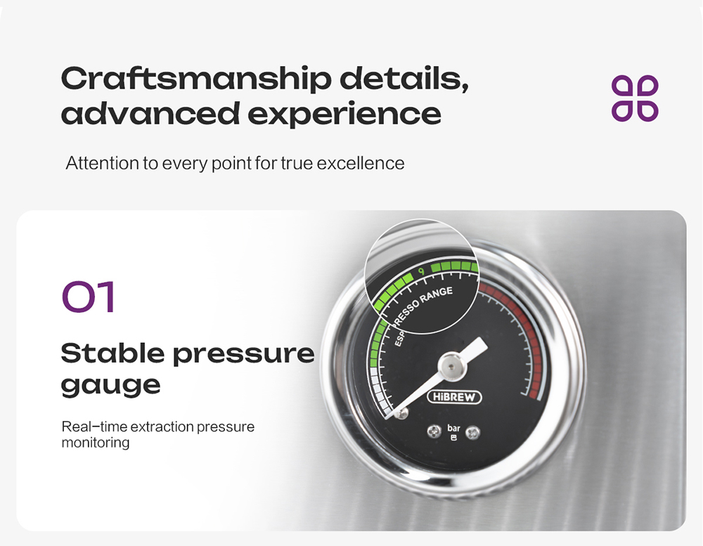 HiBREW H21 Espresso-Kaffeemaschine, Dreifachkessel mit Doppelpumpe, PID-Temperaturregelung, 9-Bar-Druck, 58mm Siebtr&auml;ger, gleichzeitiges Br&uuml;hen & D&auml;mpfen, 1,8L Wassertank, Cappuccino- & Latte-Maker