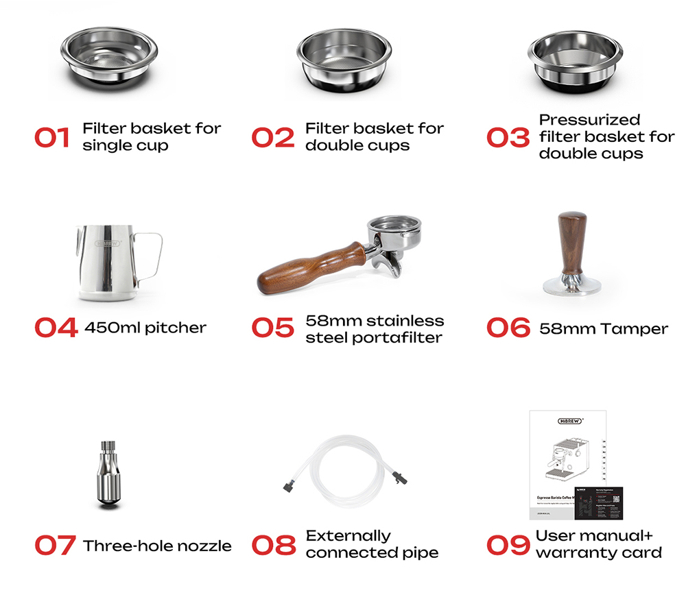 HiBREW H21 Espresso-Kaffeemaschine, Dreifachkessel mit Doppelpumpe, PID-Temperaturregelung, 9-Bar-Druck, 58mm Siebtr&auml;ger, gleichzeitiges Br&uuml;hen & D&auml;mpfen, 1,8L Wassertank, Cappuccino- & Latte-Maker