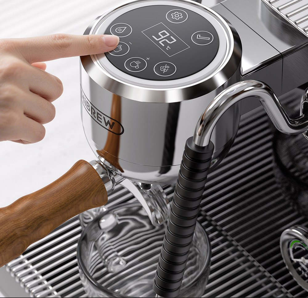 HiBREW H21 Espresso-Kaffeemaschine, Dreifachkessel mit Doppelpumpe, PID-Temperaturregelung, 9-Bar-Druck, 58mm Siebtr&auml;ger, gleichzeitiges Br&uuml;hen & D&auml;mpfen, 1,8L Wassertank, Cappuccino- & Latte-Maker