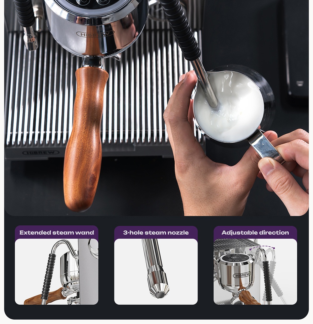 HiBREW H21 Espresso Coffee Machine, Triple-Boiler Dual-Pump, PID Temperature Control, 9-Bar Pressure, 58mm Portafilter, Simultaneous Brewing & Steaming, 1.8L Water Tank, Cappuccino & Latte Maker