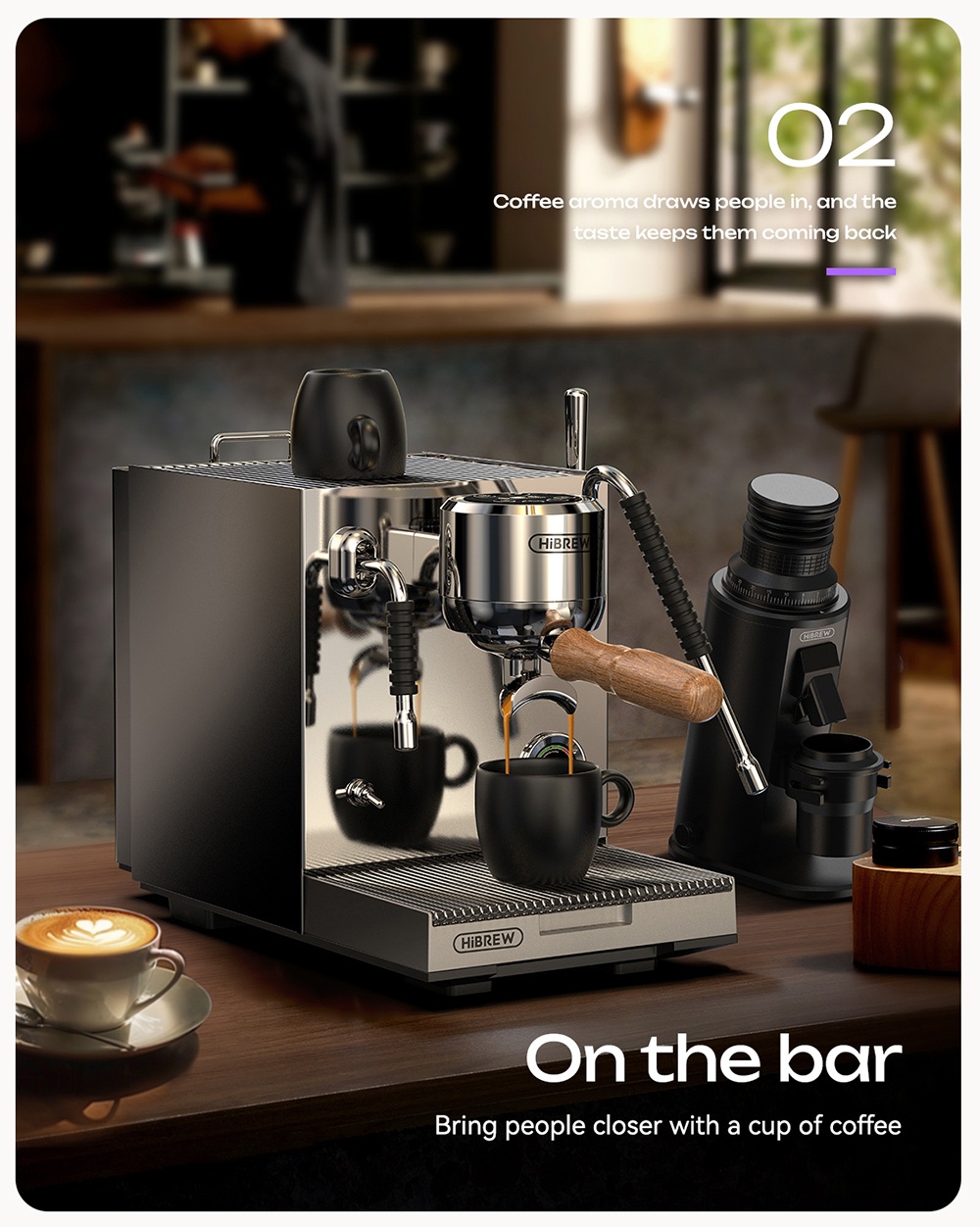 HiBREW H21 Espresso Coffee Machine, Triple-Boiler Dual-Pump, PID Temperature Control, 9-Bar Pressure, 58mm Portafilter, Simultaneous Brewing & Steaming, 1.8L Water Tank, Cappuccino & Latte Maker