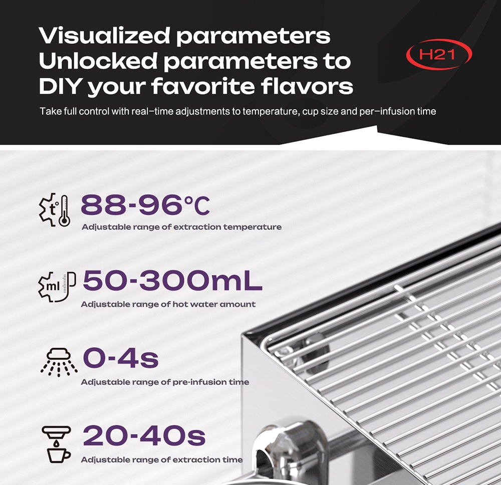 HiBREW H21 Espresso Coffee Machine, Triple-Boiler Dual-Pump, PID Temperature Control, 9-Bar Pressure, 58mm Portafilter, Simultaneous Brewing & Steaming, 1.8L Water Tank, Cappuccino & Latte Maker