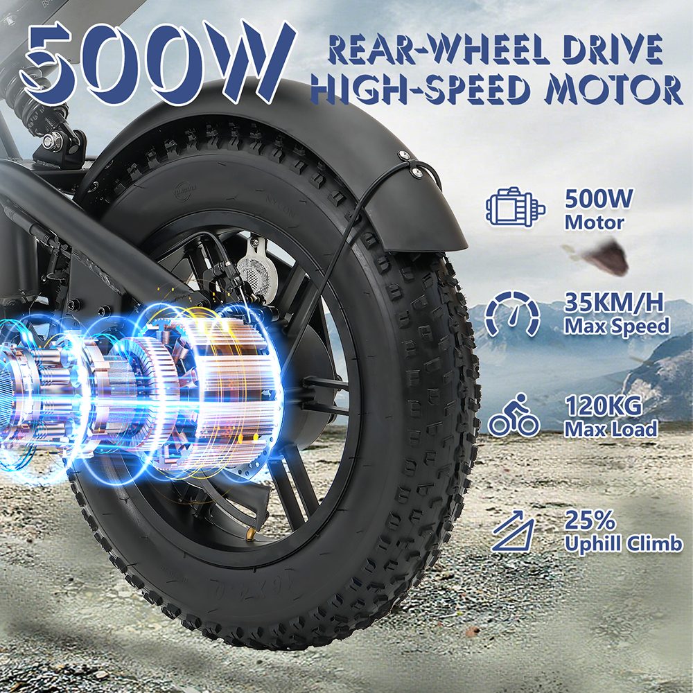 Hidoes B6mini Electric Bike, 500W Motor, 48V 10.4Ah Battery, 16 inch Tires, 35km/h Max Speed, 28km Range, Front & Rear Disc Brake, Front Fork Suspension & Rear Spring Suspension