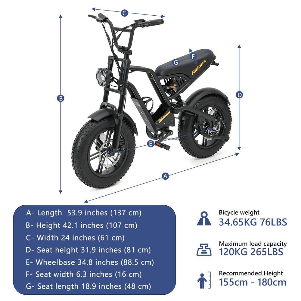Hidoes B6mini Electric Bike, 500W Motor, 48V 10.4Ah Battery, 16 inch Tires, 35km/h Max Speed, 28km Range, Front & Rear Disc Brake, Front Fork Suspension & Rear Spring Suspension