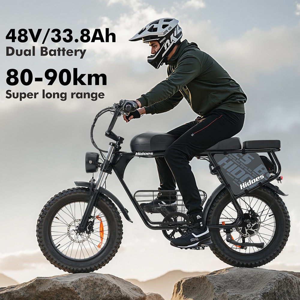 Hidoes B9 Electric Bike, 750W Motor, 48V 18.2Ah+15.6Ah Dual Battery, 20*4.0 inch Tires, 45km/h Max Speed, 150km Max Range, Front & Rear Hydraulic Disc Brakes, Dual Shock Absorbers