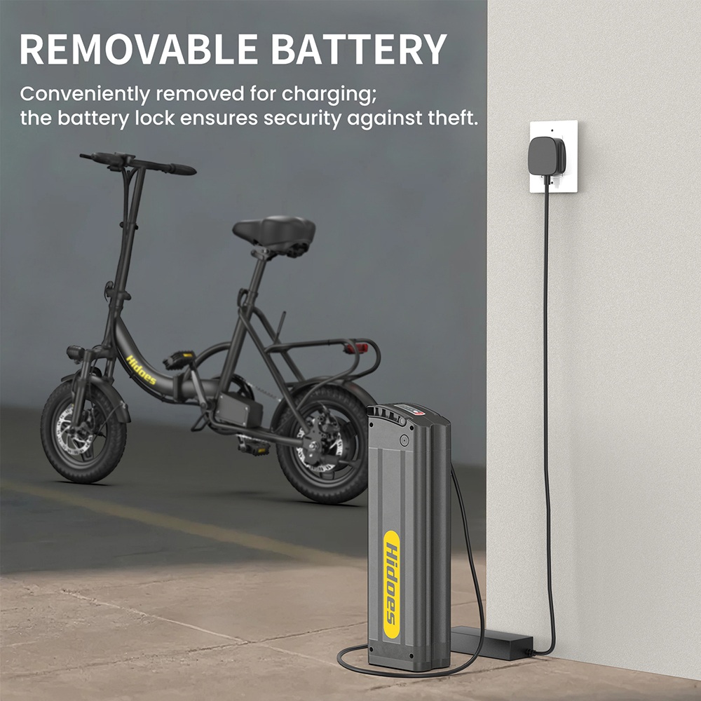 Hidoes C5 Folding Electric Bike, 350W Motor, 36V 10.4Ah Battery, 14 inch Tires, 25km/h Max Speed, 28km Range, Front & Rear Disc Brake, Front Fork Suspension