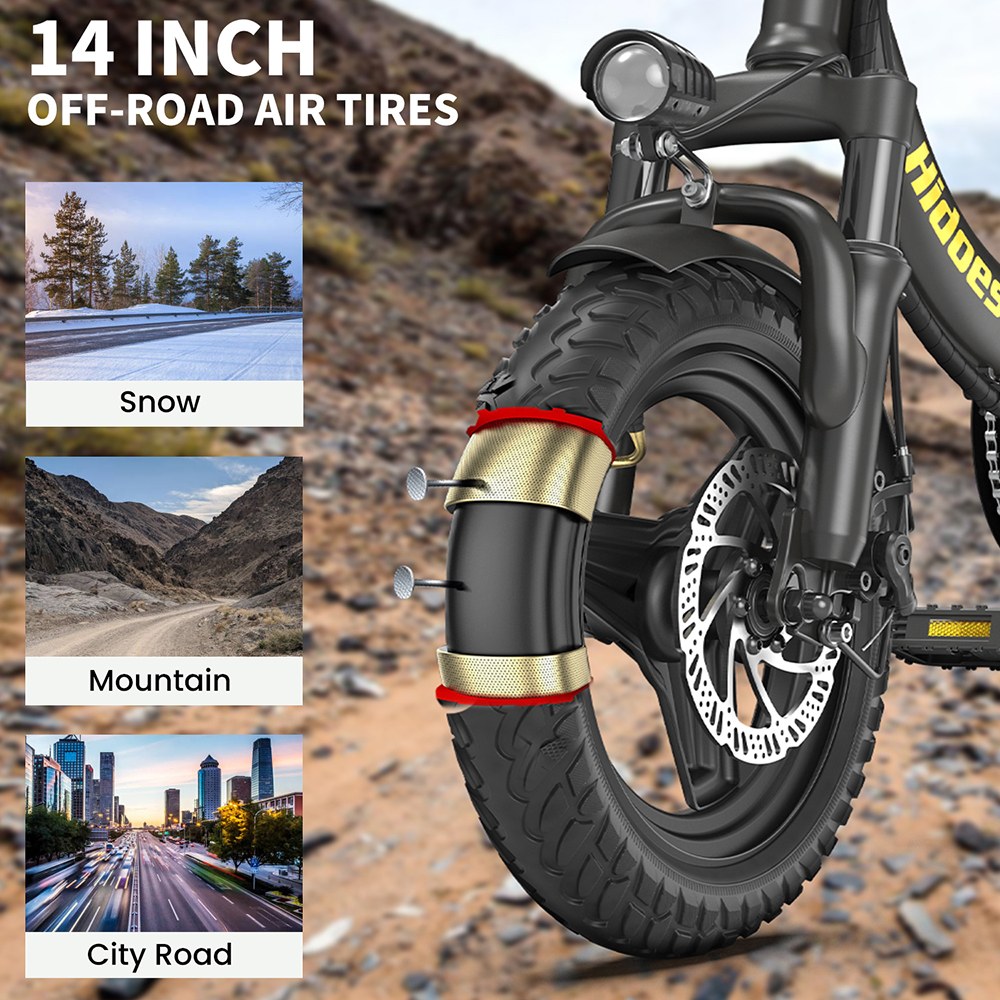 Hidoes C5 Folding Electric Bike, 350W Motor, 36V 10.4Ah Battery, 14 inch Tires, 25km/h Max Speed, 28km Range, Front & Rear Disc Brake, Front Fork Suspension