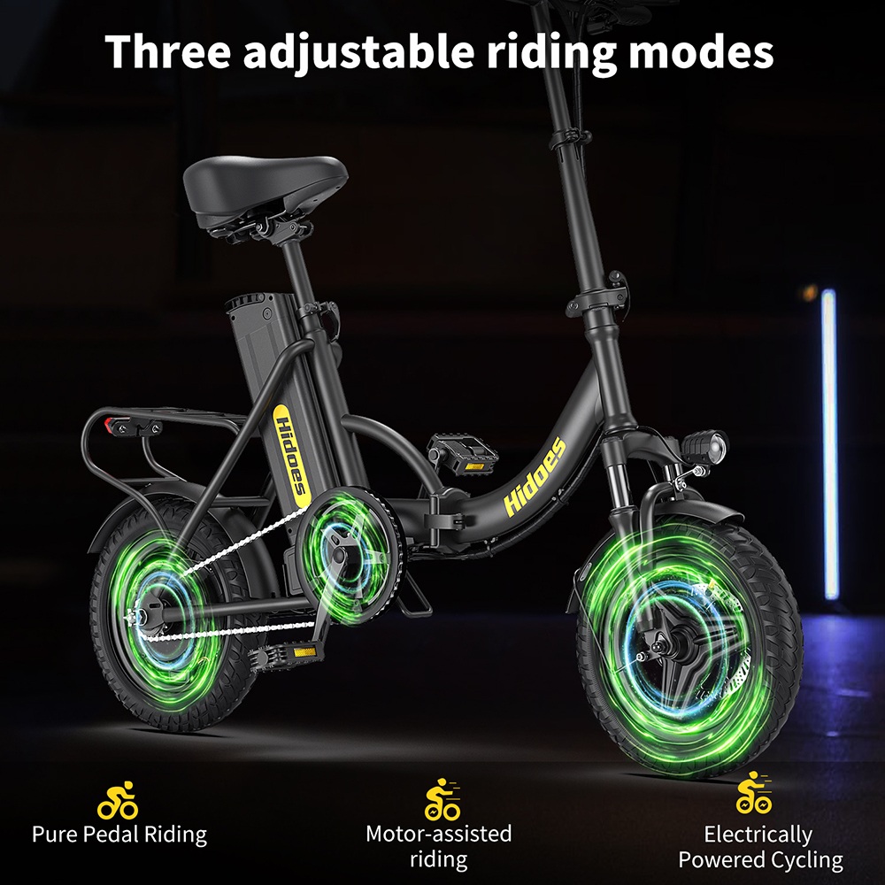 Hidoes C5 Folding Electric Bike, 350W Motor, 36V 10.4Ah Battery, 14 inch Tires, 25km/h Max Speed, 28km Range, Front & Rear Disc Brake, Front Fork Suspension
